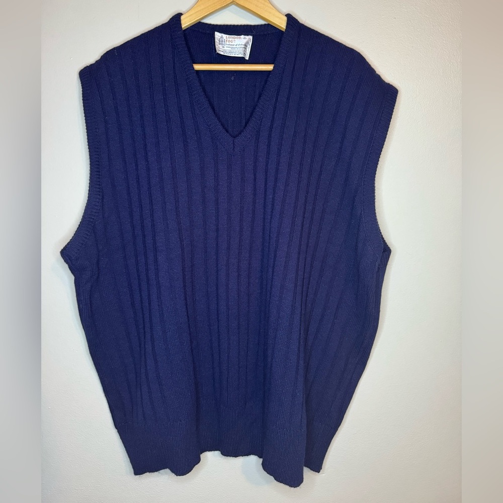 Vintage London Fog 2X Sweater Vest‎ Navy Ribbed Made USA